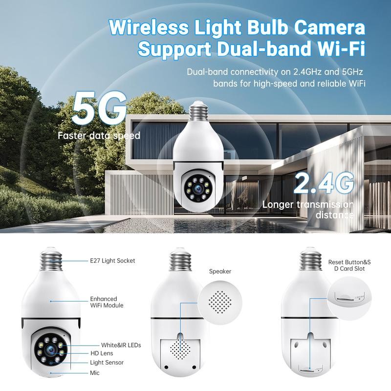 3MP Light Bulb security camera, 360° Auto Tracking, Human Motion