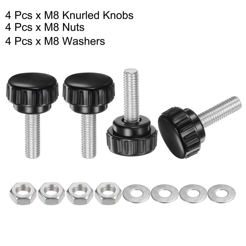 uxcell 4 Set M8 x 25mm Male Thread Knurled Knobs