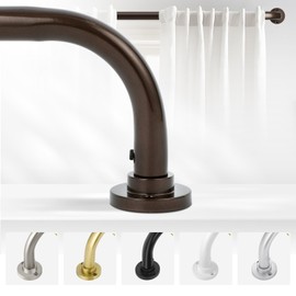 TANGWIN Bronze Wrap Around Curtain Rods 28 to 48 Inch:Blackout Heavy duty Adjustable Window Curtain Rod for Bedroom,Industrial Darkening Curved French Metal Single Drapery Rods Set Easy Install,Brown