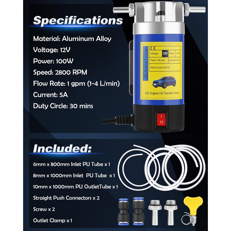 Oil Pump 12V 100W, Oil Extractor Pump for Engine Oil