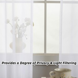 Sheer Curtains 90 inches Long for Living Room, Light Filtering Rod Pocket Super Soft and Breathable Window White Sheer Curtain Panels for Bedroom, Kitchen, Patio, (2 Panels White, 52" W x 90" L)