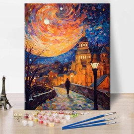 TISHIRON Paint by Number Beautiful City at Night Paint by Number for Adults, Mosaic Paint Style Oil Painting Kit, City Paint by Number Kit with Brushes and Pigment for Home Decor, 16x20 Inch