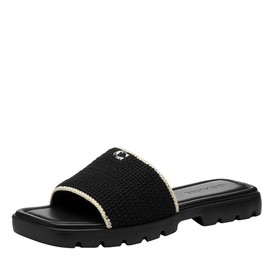 Coach Women's Crochet Florence Slide Sandal Flat, Black/Chalk, 10