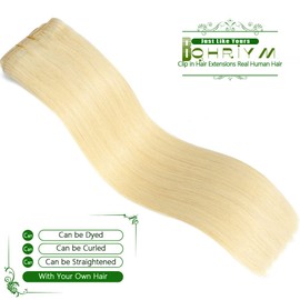 Clip in Hair Extensions Real Human Hair Straight Hair 100% Human Hair Extensions Brazilian Remy Human Hair Clip in Hair Extensions 8pcs with 18Clips 60g Double Weft Handmade 14Inch,#613 Bleach Blonde