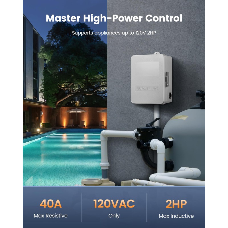 SURAIELEC Mechanical Pool Timer, 40 AMP 120V 2HP, 24 Hour