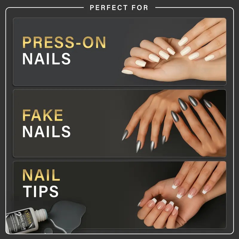 Strong Hold Nail Glue 10ml, Extra Strength Adhesive for Acrylic,
