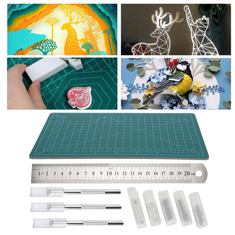 Carving Hobby Knife Kit Cutting Mat Handle Blades Ruler Art