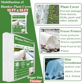 WYRJXYB 10x33FT Plant Covers Freeze Protection Kit, Garden Hoops Kit for Winter, Frost Cloths Plant Blanket Floating Row Cover for Winter Outdoor, Greenhouse Garden Hoop for Raised Bed Snow Protection