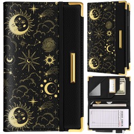 Slohif Server Book for Waitress Cute Serving Books with Zipper Pocket Accessories Leather Server Check Book Restaurant Waiter Server Booklet Organizer Ticket Book Holder Sun Moon