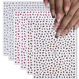 Leopard Print Nail Stickers Fall Nail Decals with Brown Pink Black Animal Print Zebra Print Designs Autumn Stickers DIY Nail Art Decoration Nails Art Supplies 6Pcs