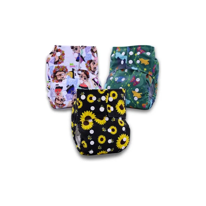 3 Pañales Reutilizables Y Ajustables 6 Insertos 1 Wetbag