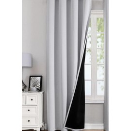 ChrisDowa Cortinas 100 opacas para recámara con forro negro, 2 capas gruesas de oscurecimiento total, aislamiento térmico, con ojales, juego de 2