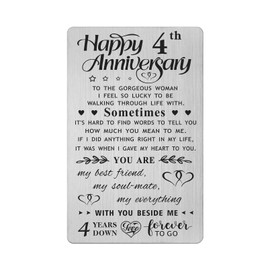 FALOGI 4th Anniversary Card Gifts for Wife, Happy 4 Year Anniversary Card for Her, Metal Engraved Wallet Card