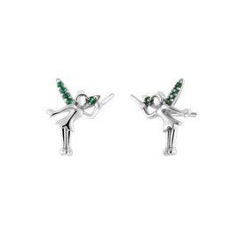 Tinkerbell Green Crystal Fairy Stud Earrings Jewelry with 925 Sterling Silver Posts