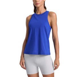 CRZ YOGA Cotton-Blend Workout Racerback Tank for Women Athletic High Neck Breathable Tops Casual Basic Sleeveless Shirts Waves Blue Large