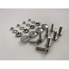 Set of Chrome Heavy Duty Metal (Zinc) License Plate Screw Caps with Stainless Steel Screws
