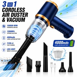 Foivtrui Car Vacuum Cleaner Cordless, 120W high Power Portable Mini Vacuum with 12000Pa Hand Held Vacuum Strong Suction, Electric Compressed Air Duster Blower for Car, Desk, Keyboard, Home