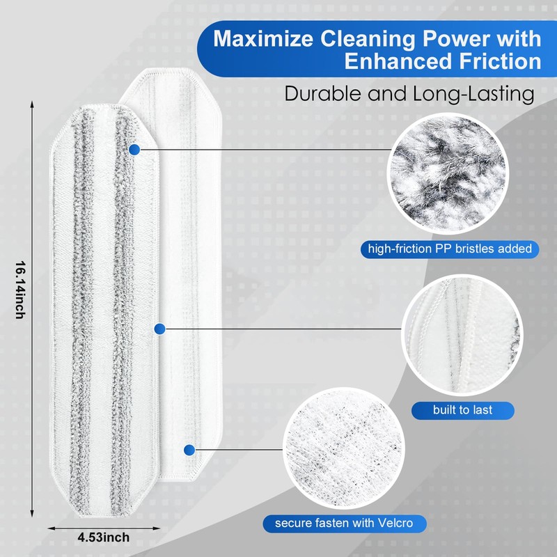Vosante High‑Friction PP Fiber Flat Mop Pads — Velcro Snap‑On