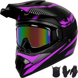 Yesmotor Youth Dirt Bike Helmet Set Includes Gloves, Goggles, Mask, Ideal Helmet for Kids 8-14, Premium Safety Gear for Dirt Bike Helmets Enthusiasts - DOT Approved (Purple,S)