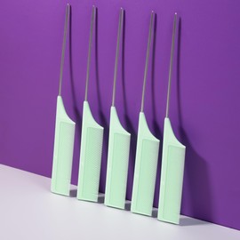 Simply Hair 5 Pc Tail Comb. Extra Long Hairdressing Comb Fine Tooth Comb Metal End Rat Tail Hair Comb. Parting Comb Hair Comb For Use As Styling Comb Highlighting Comb Pin Tail. 5 Per Set. (Green)