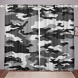 Loussiesd Boys Army Camouflage Curtains Teens Camo Curtains for Kids Girls Adults Geometric Art Curtains Black Grey Curtains W46*L54