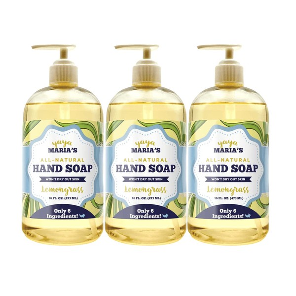 Yaya Maria's Natural Hand Soap, Only 6 Ingredients, 100% Nontoxic, Keeps Hands Soft, Cruelty-Free (Lemongrass)