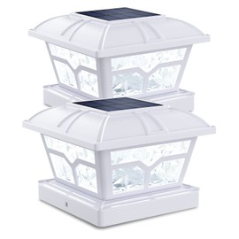 SIEDiNLAR Solar Post Cap Lights Outdoor 2 Color Modes 8 LEDs for 4x4 5x5 6x6 Posts Fence Deck Patio Decoration Warm White & Cool White Lighting White (2 Pack)