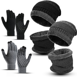 6 Pieces Winter Beanie Hat Scarf Gloves Set for Men Women,Knitted Skull Cap Winter Hat Touchscreen Gloves Neck Warmer for Cold Weather