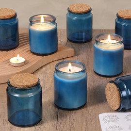 12Pcs Blue Candle Jars for Making Candles, 7.5oz Glass Jars with Wooden Lids and Labels, Candle Containers for DIY, Gifts, Candle Making Supplies, Table Decor