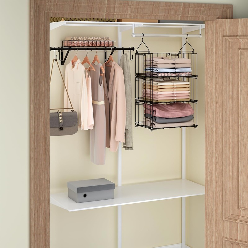 BUKFEN 3 Tier Hanging Closet Organizer, Wall Mounted Wire Storage