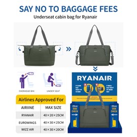 ECOHUB Ryanair Hand Luggage Bag 40 x 20 x 25, 20 L Foldable Small Travel Bag Hand Luggage for Airplane, Recycled Travel Bag with Removable Wet Bag, Ryan Air Bag 40 x 20 x 25 cm, Green
