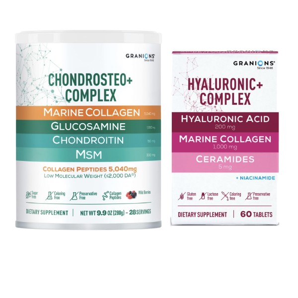 Granions Glucosamine Chondroitin MSM Powder and Collagen Hyaluronic Complex -