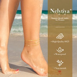 Nelytiya 925 Sterling Silver Anklets For Women Dainty Layered Ankle Bracelets For Women Summer Beach 18K Gold Women's Anklets Set Fashion Ankle Chains