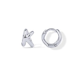 PAVOI Rhodium Plated Sterling Silver Posts Dainty Initial Huggie Earrings for Women - Gold Huggie Hoop Small Initial Jewelry - Trendy Alphabet Letter Earrings - Letter K