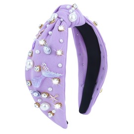 Jaciya Mermaid Purple Headband Wide Knotted Headbands for Women Girls Starfish Head Band Mermaid Birthday Party Decorations