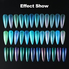 6 Jars Holographic Nail Art Glitter Powder, Mirror Effect Metallic Pigment Chameleon Aurora Mermaid Chrome Powder, High Gloss Nail Jewelry Glitter Powder for Nail Art Decoration DIY Manicure, 6 Colors