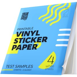 Premium Printable Vinyl Sticker Paper for Inkjet Printer and Laser - 4 White Matte and Glossy Sticker Paper Waterproof - Durability Adhesive Paper 8.5 x 11, Holds Ink Well, Great for Cutting Machines