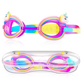 Weewooday Children's Swimming Goggles UV Protection Diving Goggles Anti Fog Swimming Mask Waterproof No Leakage Swimming Goggles for Girls Boys Children Age 4-8 Years Old, Unicorn Style