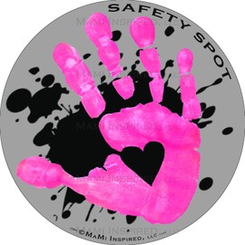 Safety Spot Magnet - Kids Handprint for Car Parking Lot Safety - Gray Background with Splat (Pink)