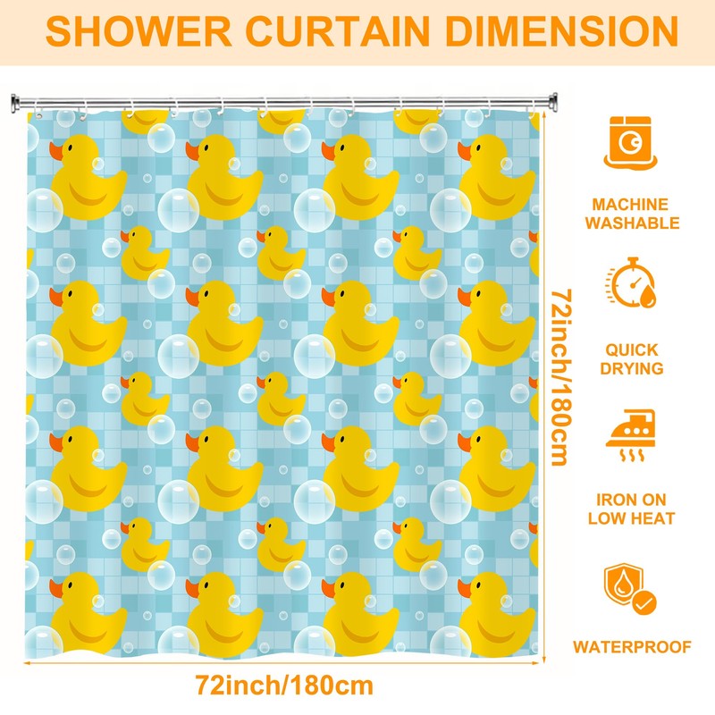 rzzlp Rubber Duck and Bubble Shower Curtain,Washable Fabric Curtain,Rustic Farmhouse