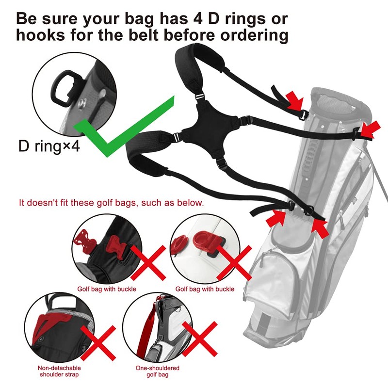 Golf Bag Strap Universal Replacement Shoulder Adjustable Strap Padded Backpack