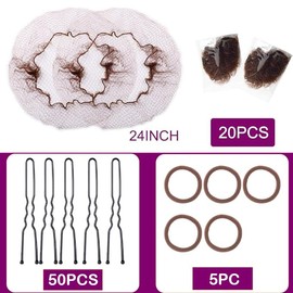 Hair Accessories Set: 20PCS Mesh Hair Nets Invisible and 50PCS U Shaped Hair Pins for Women, Girls, Ballet Bun Maker Dance 24 inch(60cm) Hair Nets, 2.4 inch(6cm) Hair Pins,with 5 Hair Bands, Brown