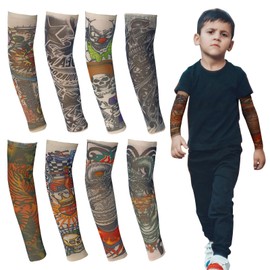 TSHAOUN 8 Stück Tattoo Ärmel Set Gefälschte Sonnencreme Armlinge, Tattoo Ärmel Tattoo Armstrumpf für Kinder Baby Nylon Temporäre Tätowierung Tattoo Strumpf Arm für Karneval Fasching Party (8PCS)