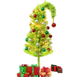 5FT 38PCS Artificial Christmas Tree Xmas Holiday Whimsical Pre-Lit Green Tree for Indoor & Outdoor Christmas Party Decor with 100 LED String Lights & 36 Balls for Home Office Bendable and Portable