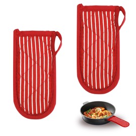 Cast Iron Handle Cover 2 Pcs Cast Iron Skillet Handle Covers, Pot Holders Heat Resistant, Cast Irons Handle Sleeve, Pot Handle Cover, Pan Handle Sleeve for Kitchen Baking BBQ Cookwares Striped Red