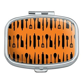 Kitchen Utensils Knife Spatula Wooden Spoon Pattern Rectangle Pill Case Trinket Gift Box