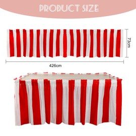 Dewocke Red and White Striped Table Skirt, Table Skirts for Circus Themed Parties, Carnival Decoration Party, Birthday Party Decoration, Waterproof, 73 x 426 cm