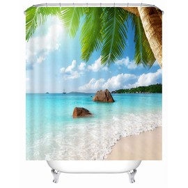 X-Labor Beach Motif Shower Curtain Waterproof Fabric Anti-Mould Includes 12 Shower Curtain Rings Washable Bath Curtain 180 x 200 cm Pattern E