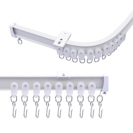 MaKefeile Ceiling Curtains Track System, Flexible & Bendable Curtain Tracks for Ceiling Mount, Heavy Duty Aluminum Sliding Room Divider Track Rail with Hooks for Living Room, RV, Office, White, 9ft