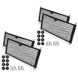 Small Cargo Net for Car Trunk Storage,4 Pack Elastic Mesh Net Pocket Organizer Pouch Bag,Stretchable Automotive Cargo Nets with 16 Pieces Mounting Screws and Hooks for RV,SUV,Boats,Home